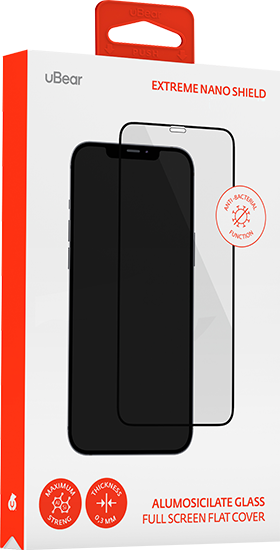 Защитное стекло uBear Ext. Nano Antibact для iPhone 13 Pro Max, черная рамка