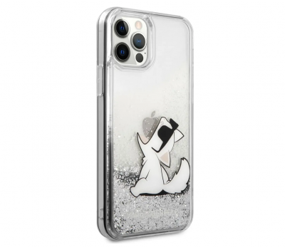 Чехол Lagerfeld Liquid Glitter Case Choupette Fun для iPhone 13 mini, серебристый
